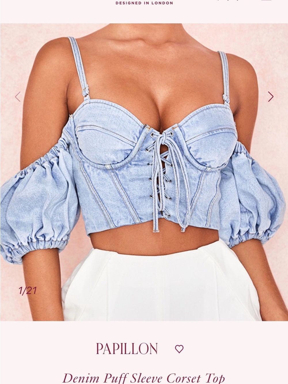 House of CB Light Blue Denim Puff Sleeve Corset Top